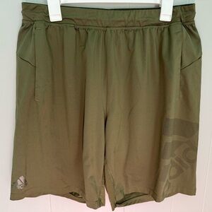 Olive green Adidas Climilite running shorts